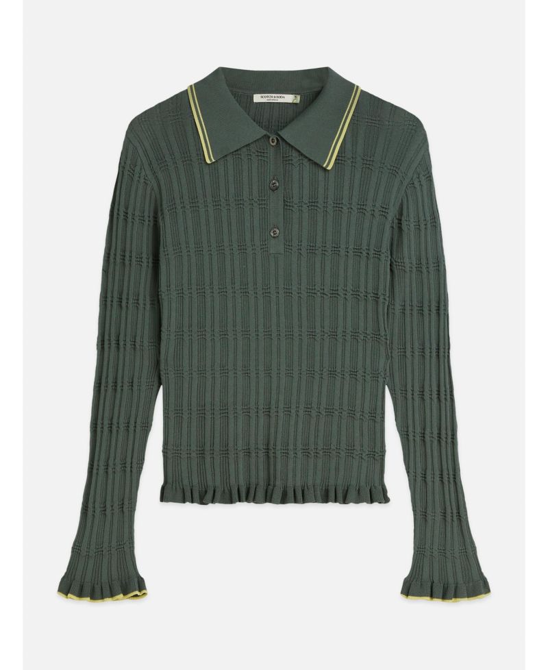 Women's Ripple Stitch Polo-Neck Pullover