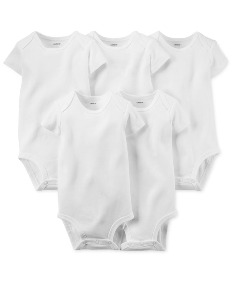 Baby Boys or Baby Girls Solid Short Sleeved Bodysuits, Pack of 5