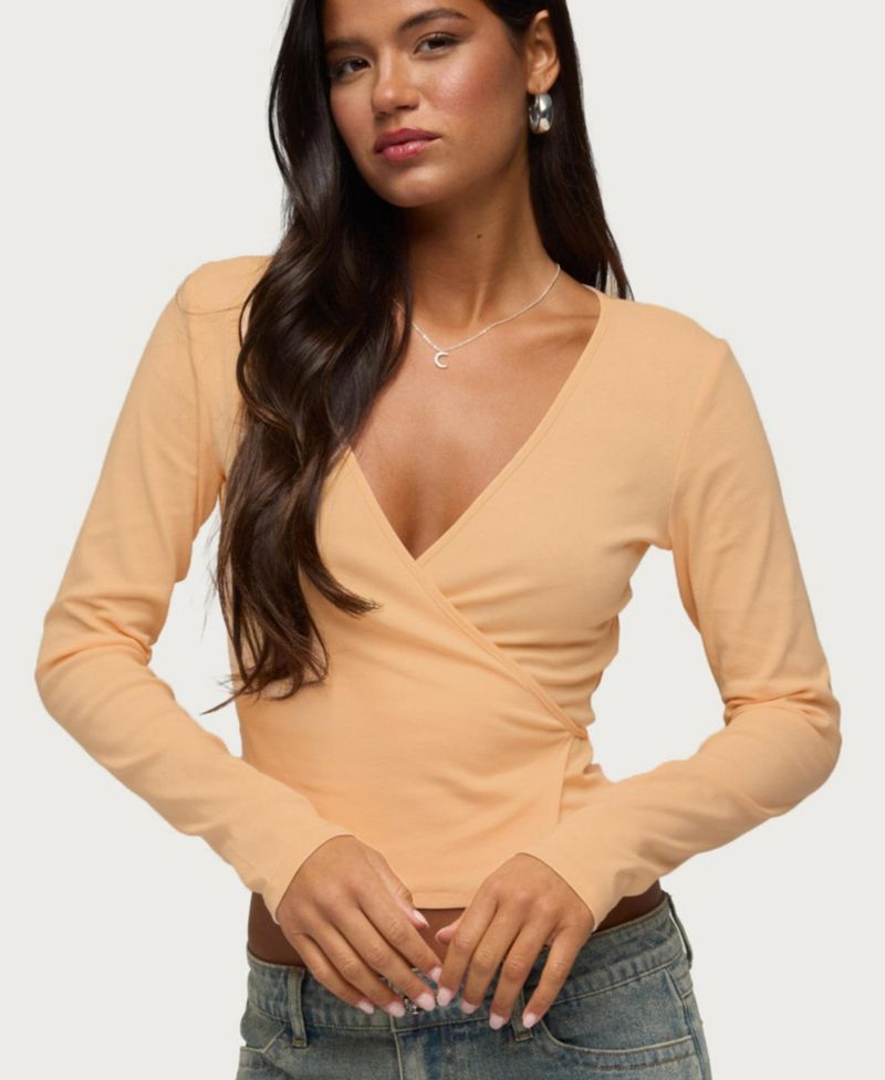 Women's Fonteyn Ribbed Long-Sleeve Cotton-Blend Wrap Top