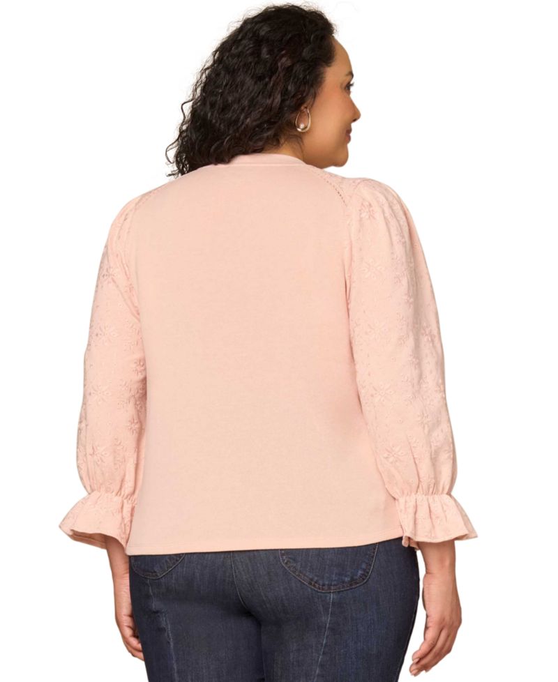 Plus Size Dye Cut Embroidered Scoop Neck Top