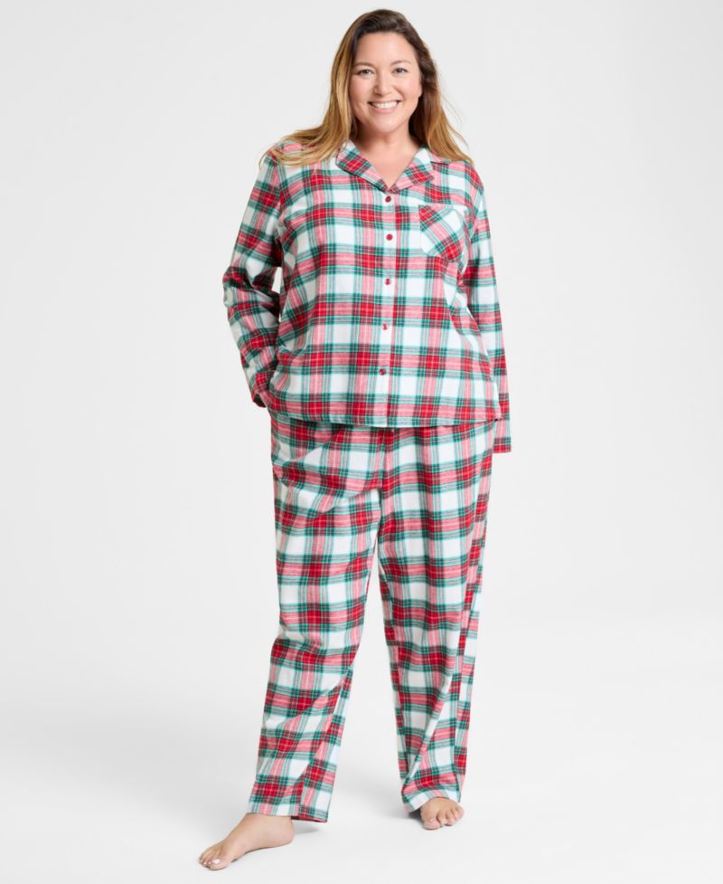 Plus Size Merry Plaid Notch Collar Matching Family Pajamas Set