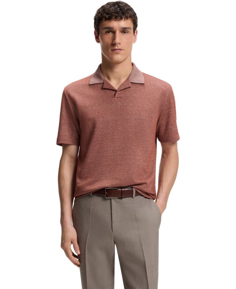 Men's Cotton-Linen-Silk Blend Johnny-Collar Polo Shirt
