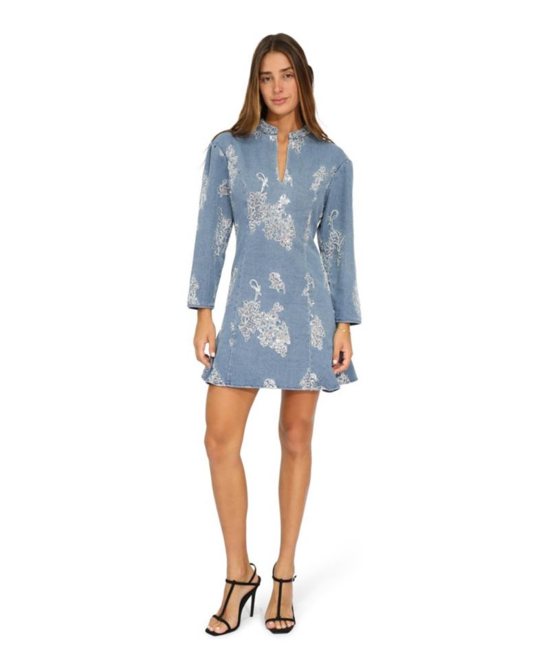 Women's Heart You Long-Sleeve Beaded Floral-Print Mini Dress