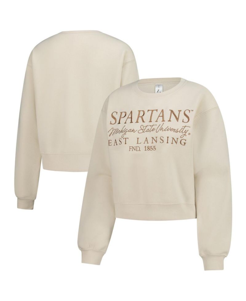 Women's Sand Michigan State Spartans Cropped Crewneck Sweatshirt