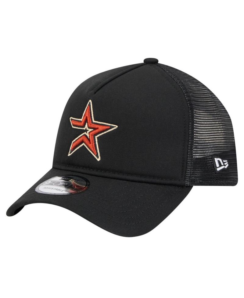 Men's Black Houston Astros 9FORTY A-Frame Trucker Adjustable Hat