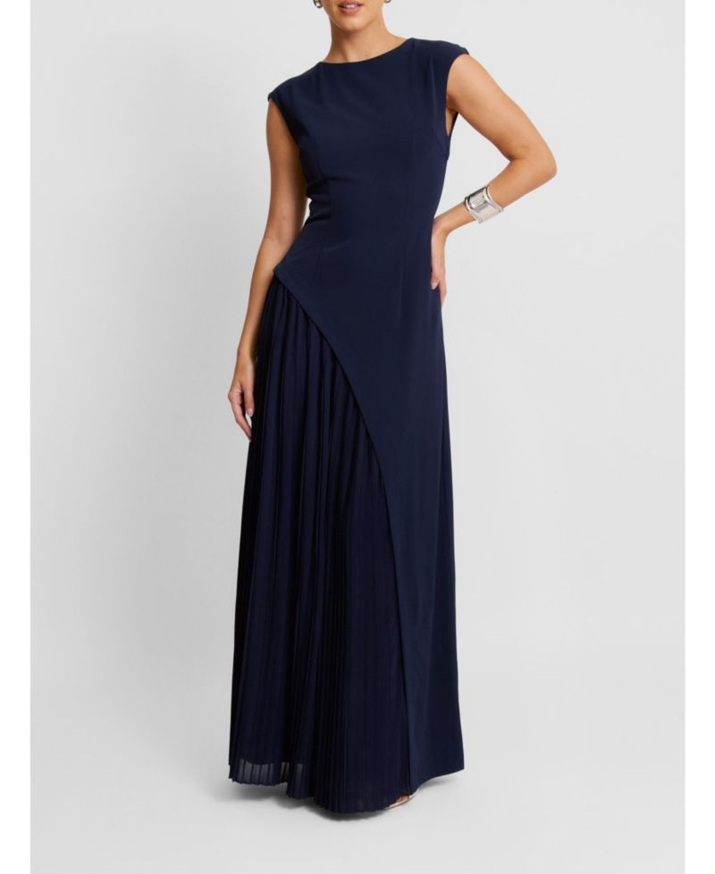 Women's Cap Sleeve Pleated Maxi Dress