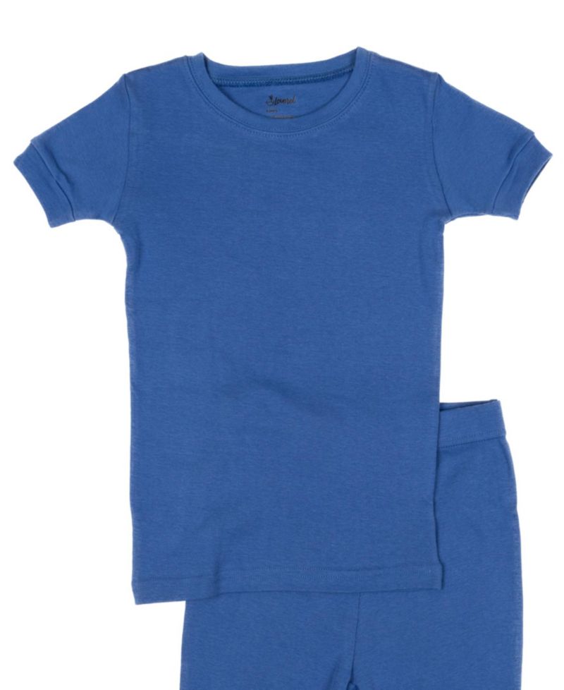 Kids Matching Family Two Piece Cotton Short Sleeve Shirt and Shorts Solid Color Pajamas 6-14