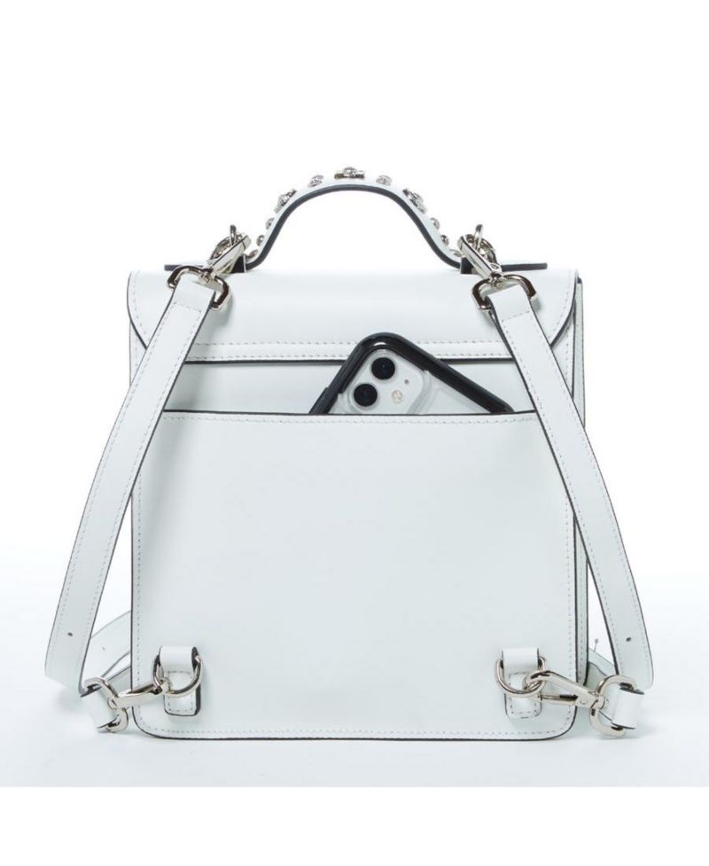 Leather Backpack Purse Convertible Crossbody Bag with Embellishments and Top Handle White Women's Handbag