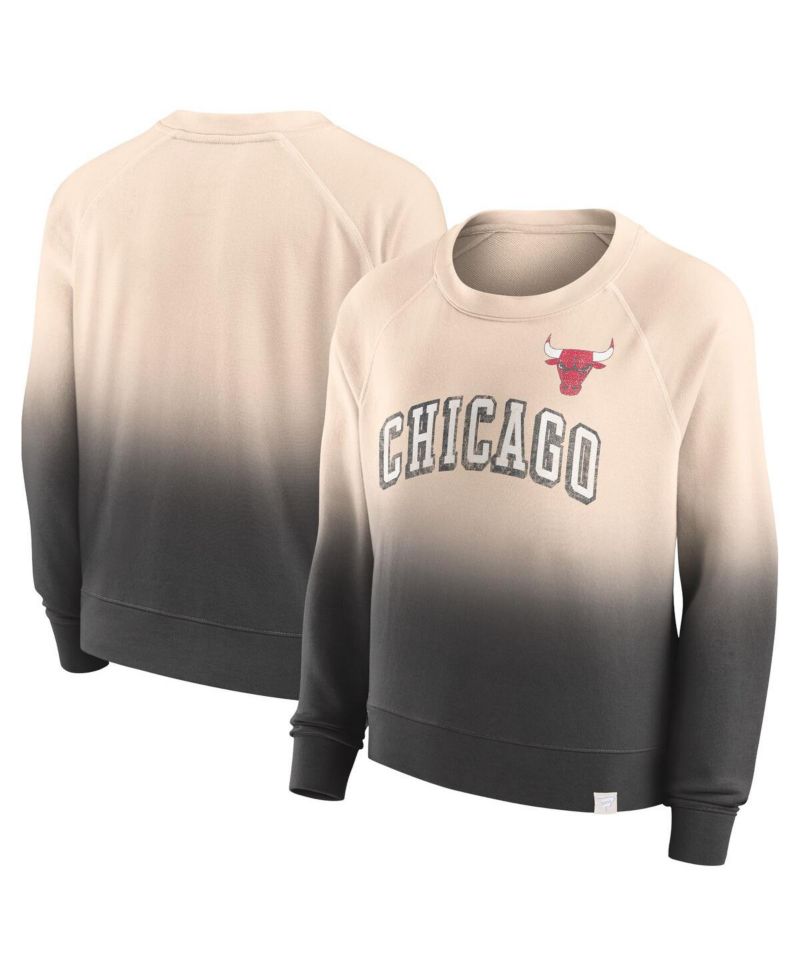Women's Tan, Black Distressed Chicago Bulls Lounge Arch Raglan Pullover Sweatshirt