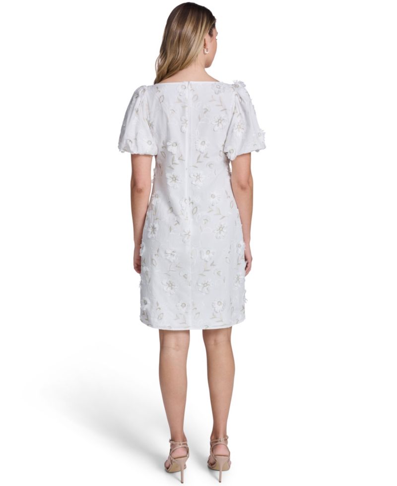 Petite Bubble-Sleeve Boat Neck Sheath Dress