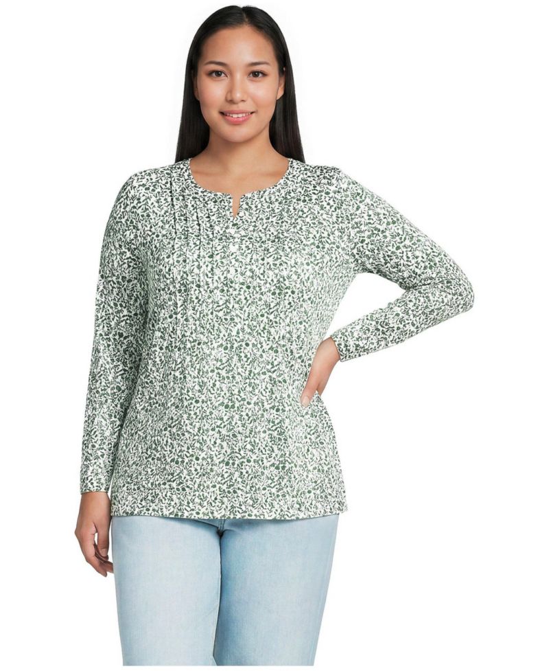 Plus Size Long-Sleeve Pintuck Tunic Blouse
