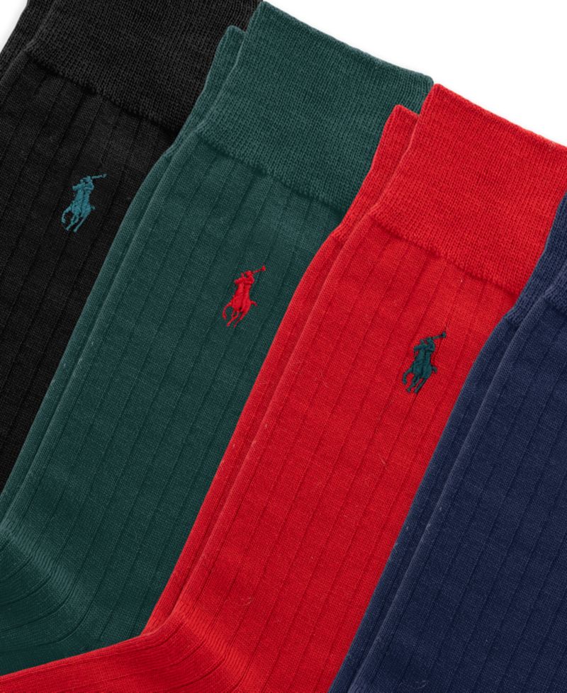 Men's Merino Wool-Blend Ribbed Crew Socks, 4-Pack Gift Box