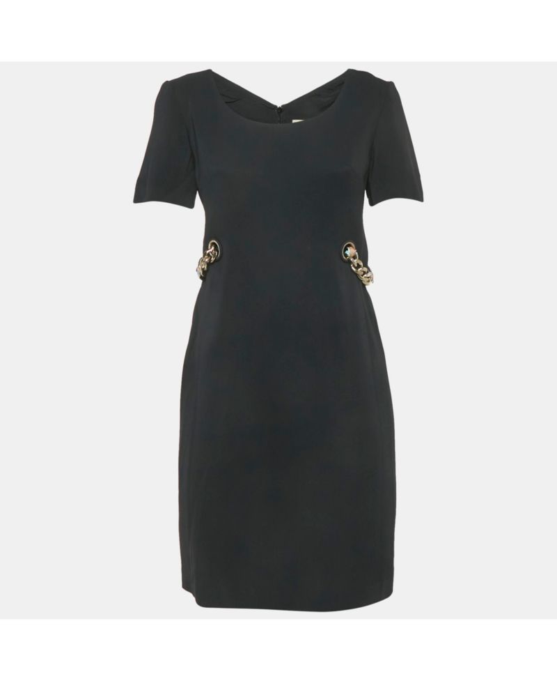 Women's Black Crepe Ribbon Details Mini Dress