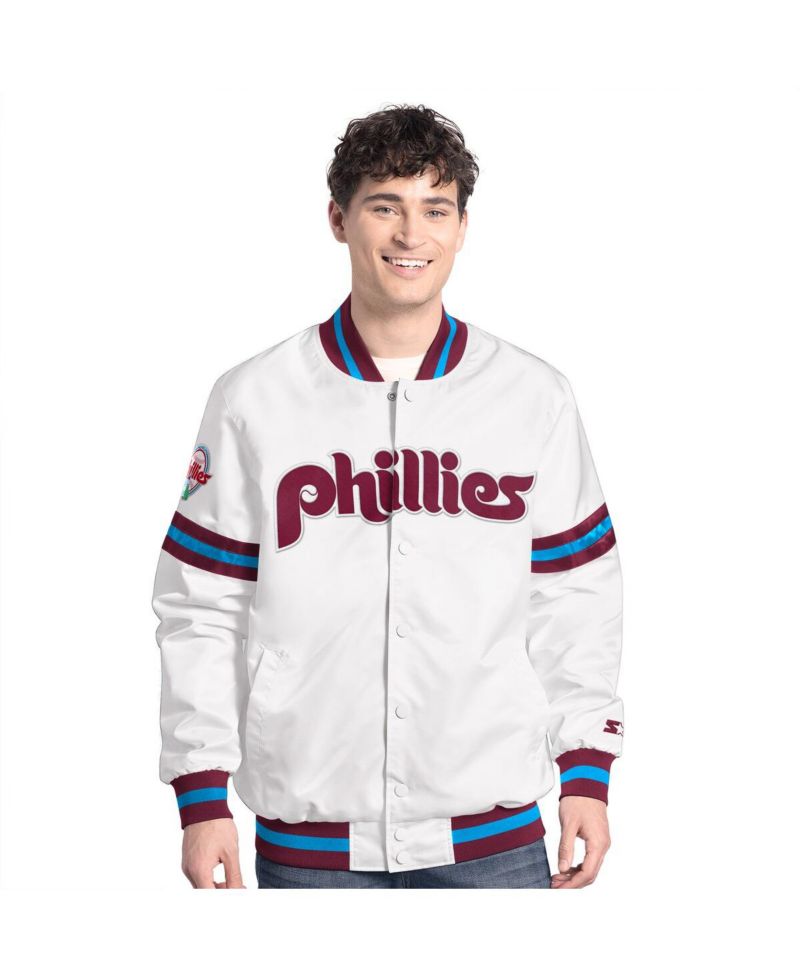 Men's White Philadelphia Phillies Cooperstown Scout Full-Snap Varsity Jacket