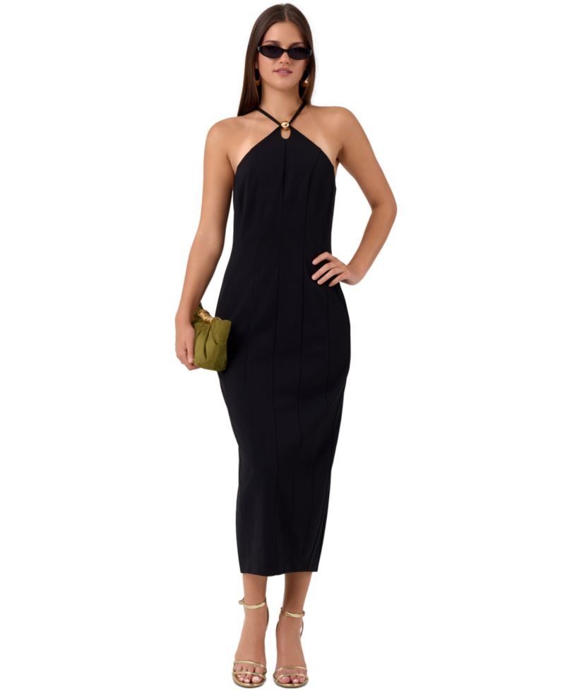 Women's Avalon Midi Halter Gold-Hardware Dress