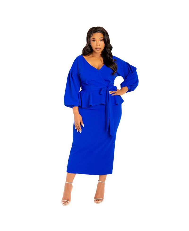 Plus Size Off Shoulder Peplum Midi Dress