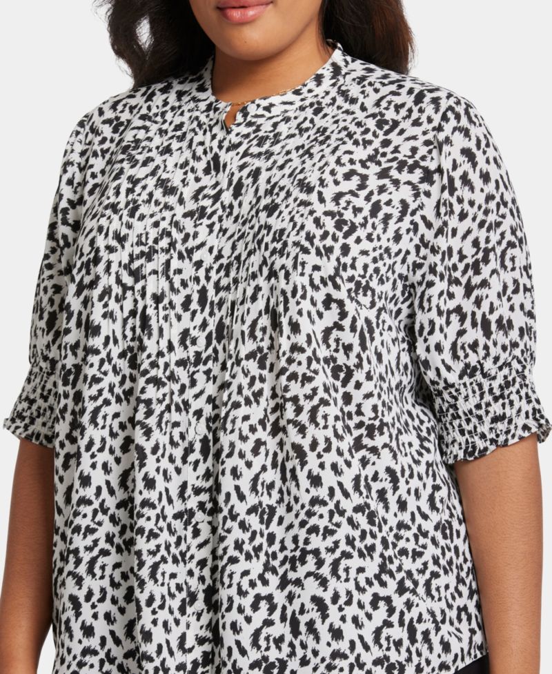 Plus Size Pleated Peasant Collard Blouse