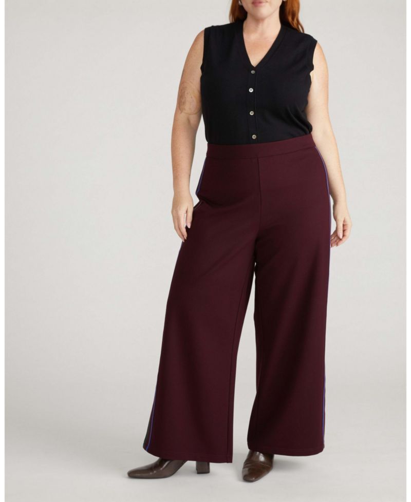 Plus Size Wide Leg Stripe Ponte Pants