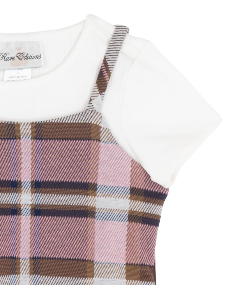 Girls' 2T-6X Rib Knit Short-Sleeve T-Shirt and Plaid Pleated Jumper, 2-Piece Set