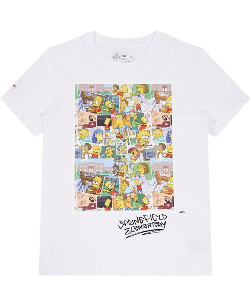 Big Boys and Girls White The Simpsons Springfield Elementary Postcards T-shirt