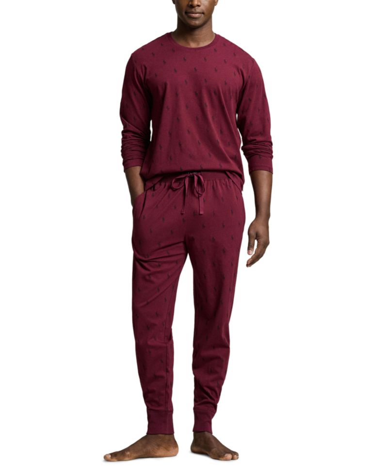 Men's Allover Pony Long-Sleeve Shirt and Joggers, 2-Piece Set