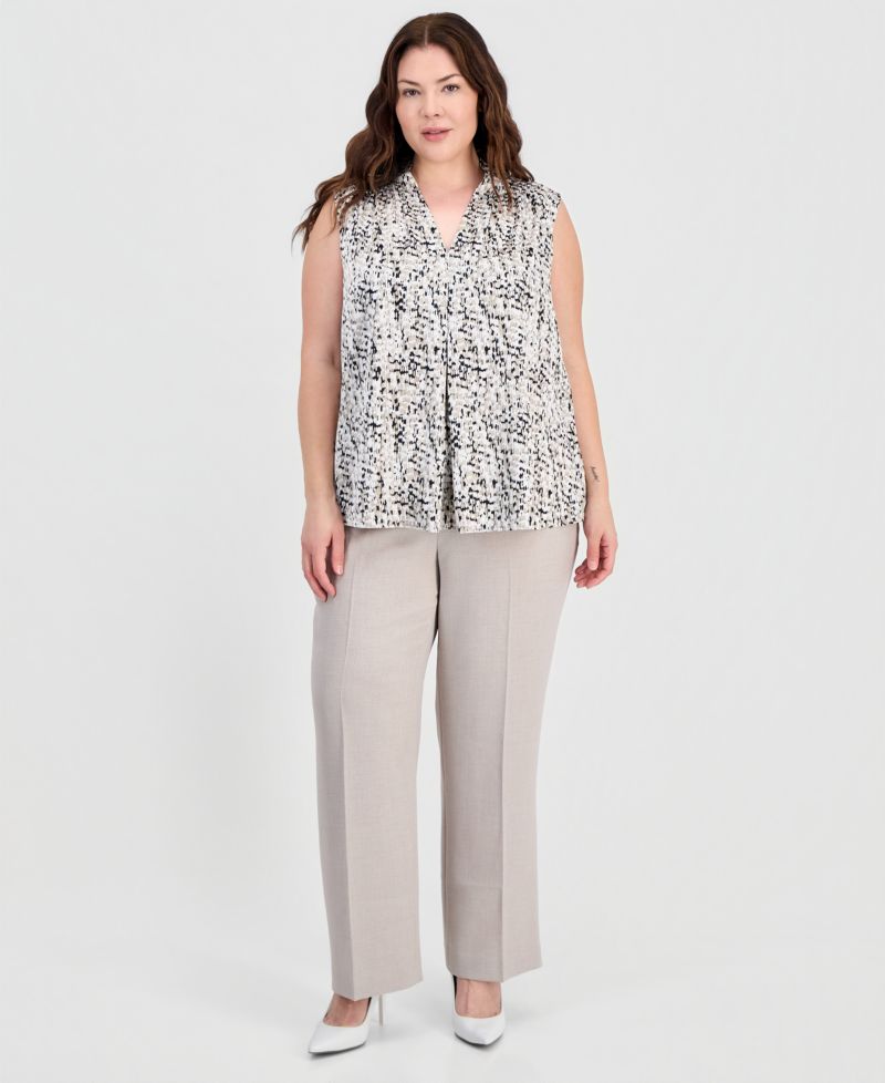 Plus Size V-Neck Front-Pleat Top