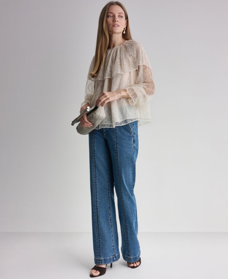 Women's Long-Sleeve Lace Cape Blouse