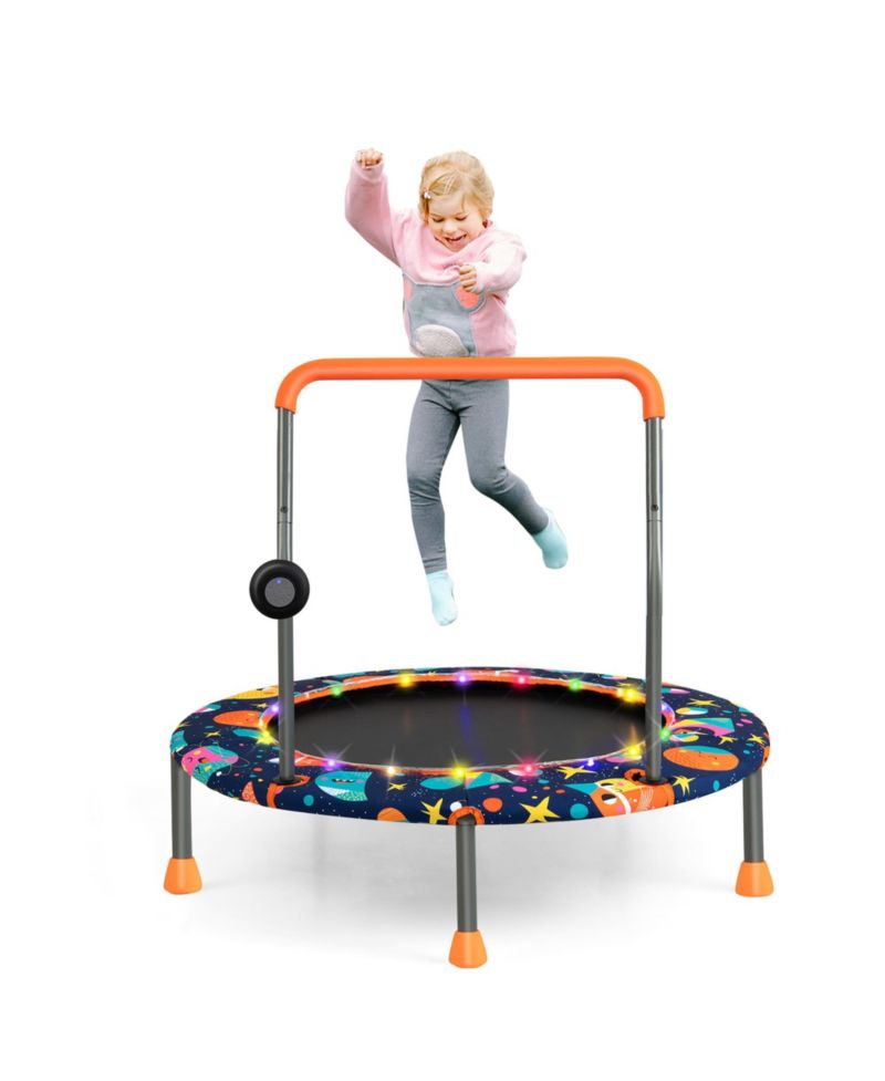 36'' Mini Toddler Trampoline W/LED Bluetooth Speaker Detachable Handle