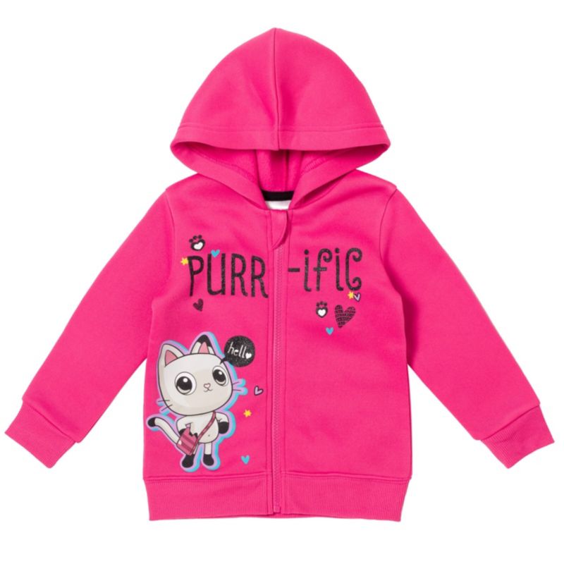 Little Girls Dreamworks Gabbys Dollhouse Pandy Paws Zip Up Fleece Hoodie Graphic T-Shirt and Leggings 3 Piece Outfit Set Toddler|Child