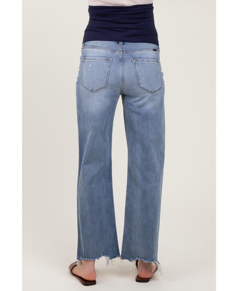 Women's Light Blue Fringe Hem Wide Leg Jeans