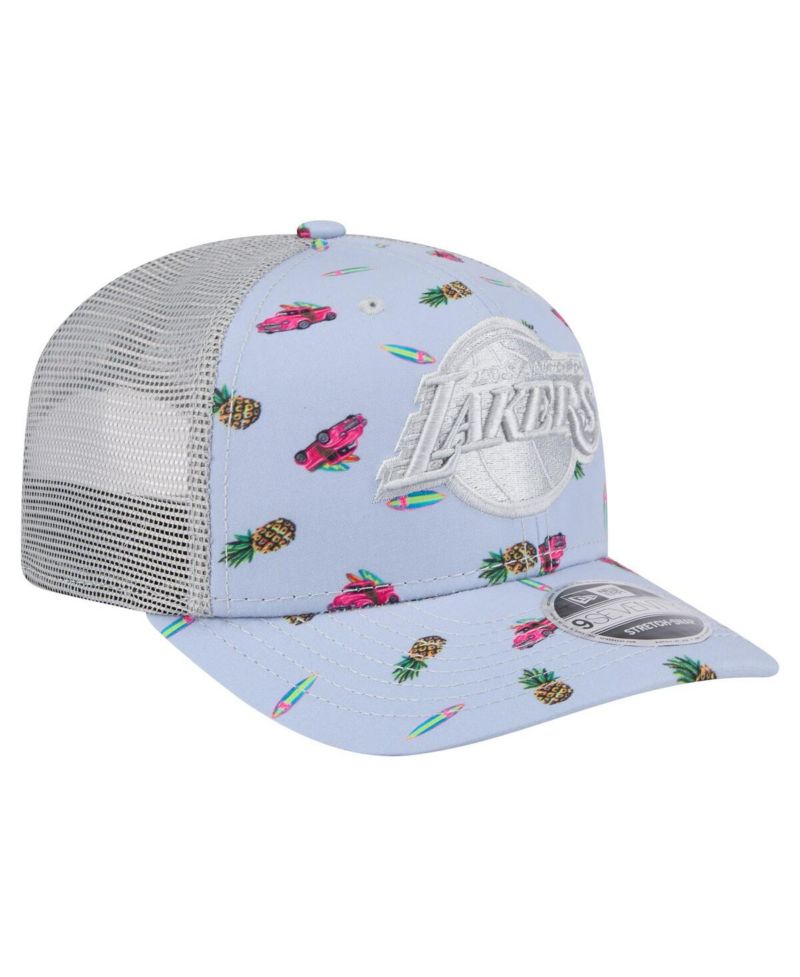 Men's Light Blue/Gray Los Angeles Lakers Adventure Aloha Pattern 9SEVENTY Stretch-Snap Hat