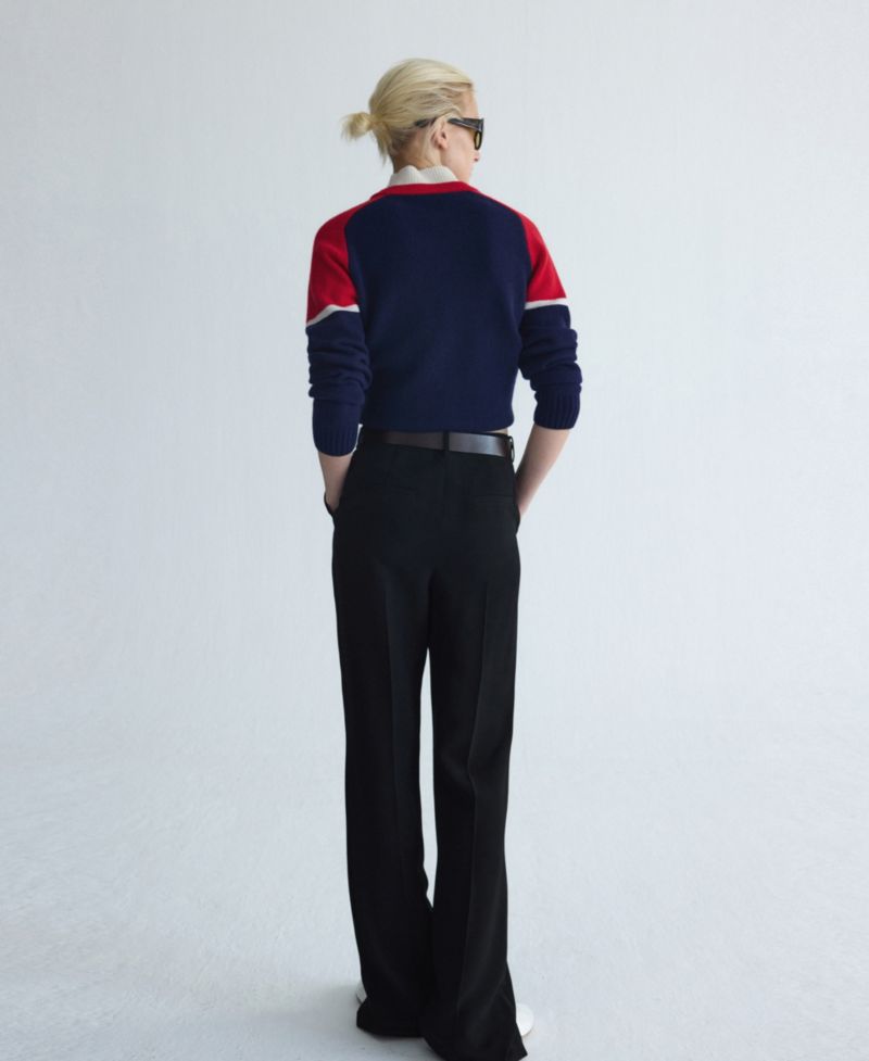 Women's Selection High Neck Contrast-Overlay Wool-Blend Sweater