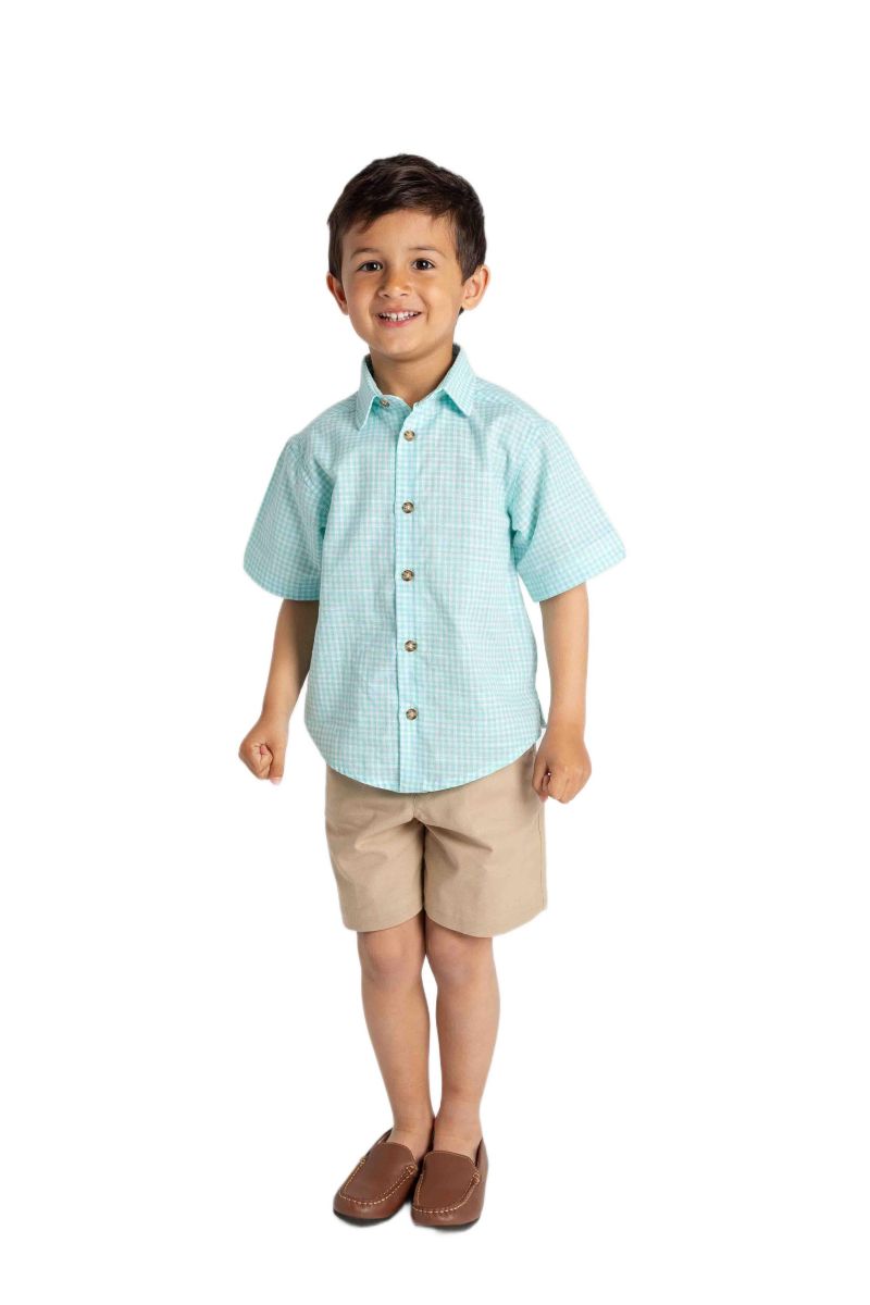 Little Boys Gingham Linen Look Camp Shirt