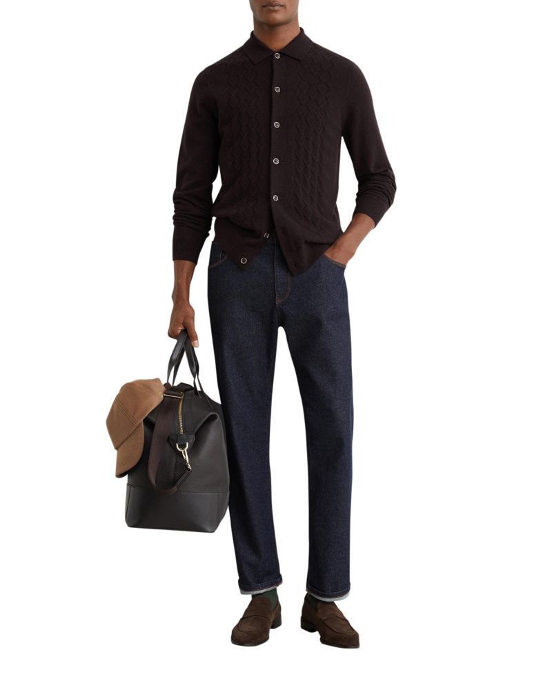 Men's Gideon Wool Stitch-Detail Button Sweater