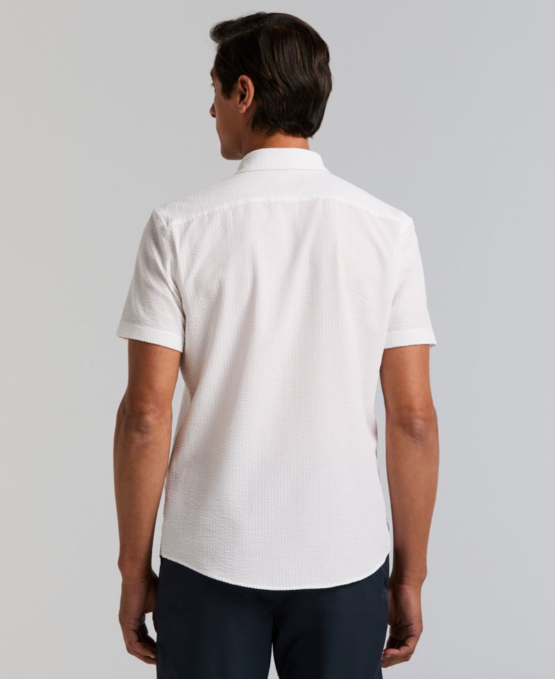 Men's Slim-Fit Stretch Solid Button-Down Seersucker Shirt