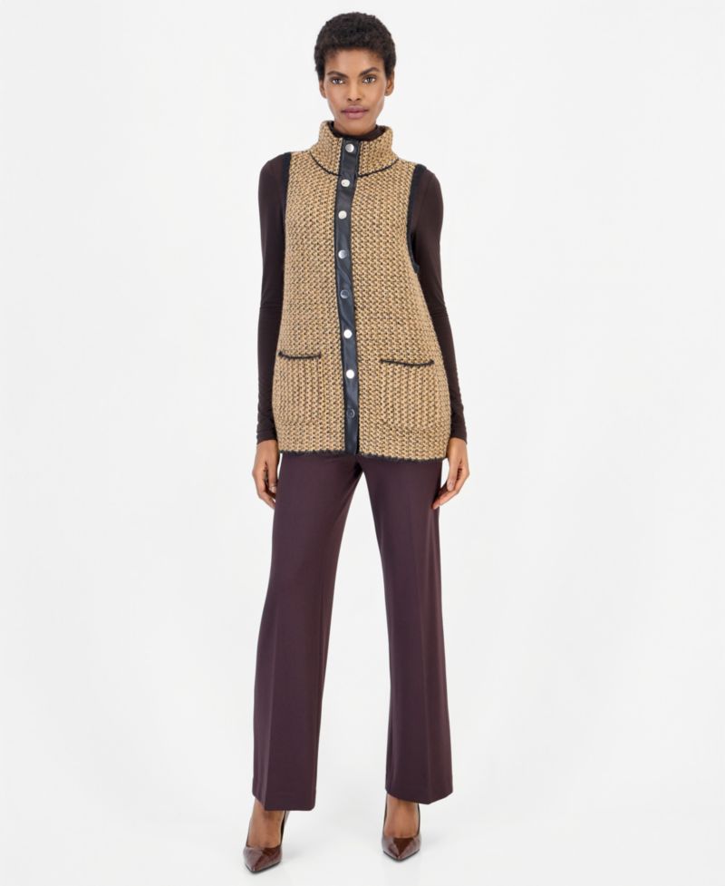 Women's Mock-Neck Sleeveless Boucl&eacute; Sweater Vest