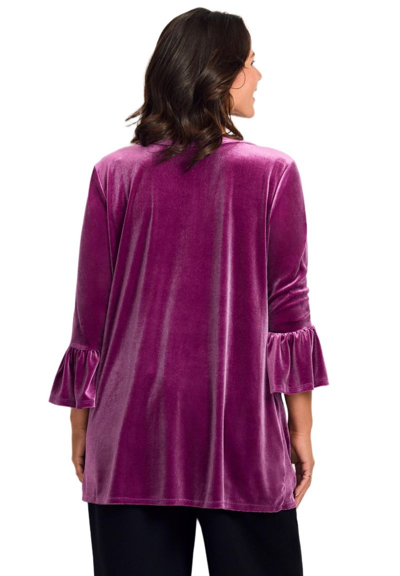 Women's Plus Size Split Neck Bell Sleeve Top