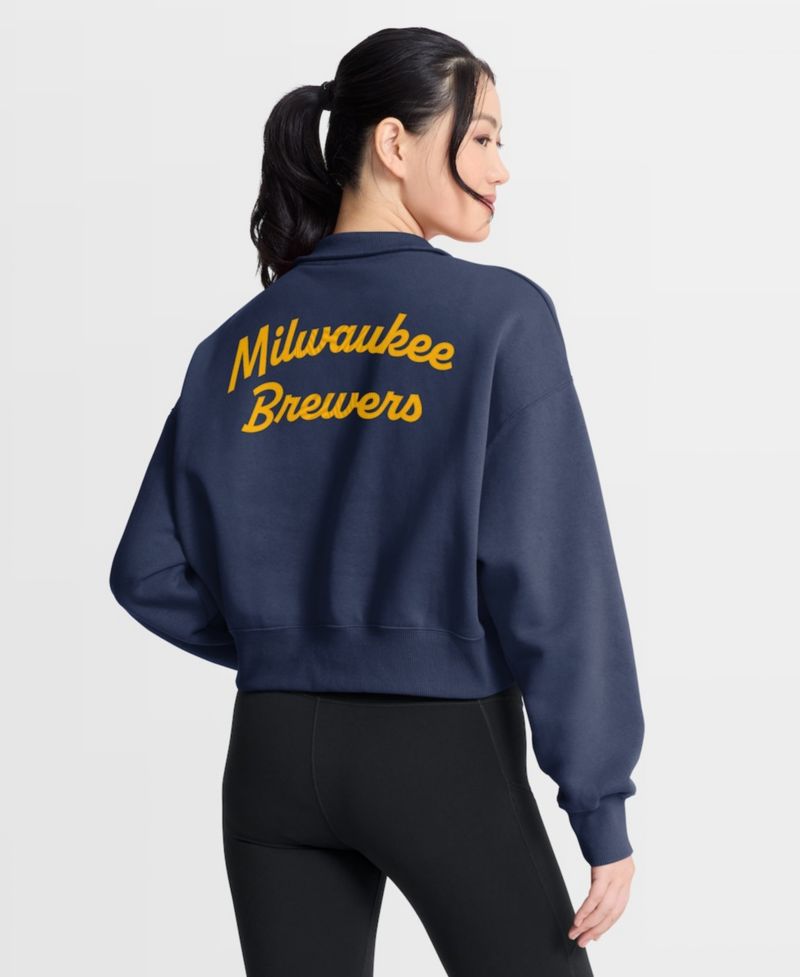 Women's Navy Milwaukee Brewers Primetime Phoenix Fleece Half-Zip Sweatshirt