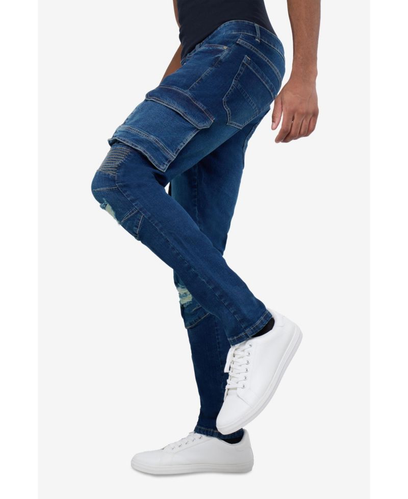 Men's Slim Fit Moto Rip Repair Cargo Jeans