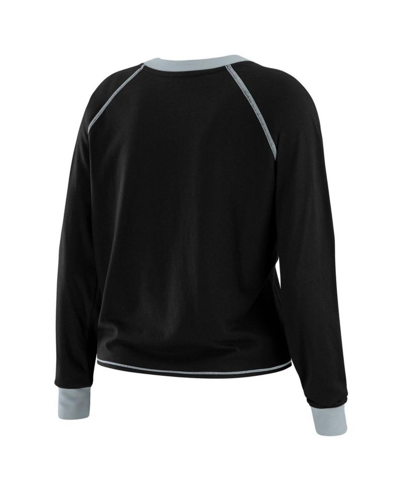 Women's Black/Gray Las Vegas Raiders Plus Size Tie-Front Long Sleeve Top