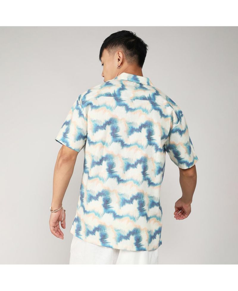 Men's Navy Blue & Off-White Ombre Lined Shirt