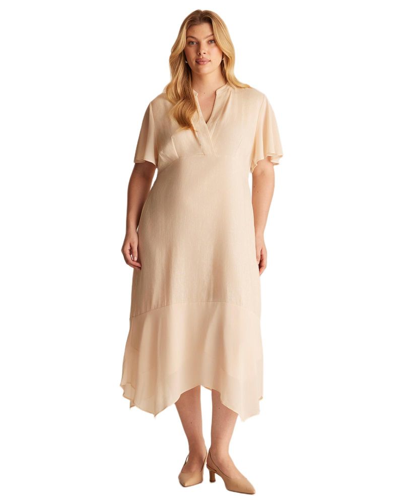 Women's Claudia Linen Contrast Trim V-neck Midi Dress