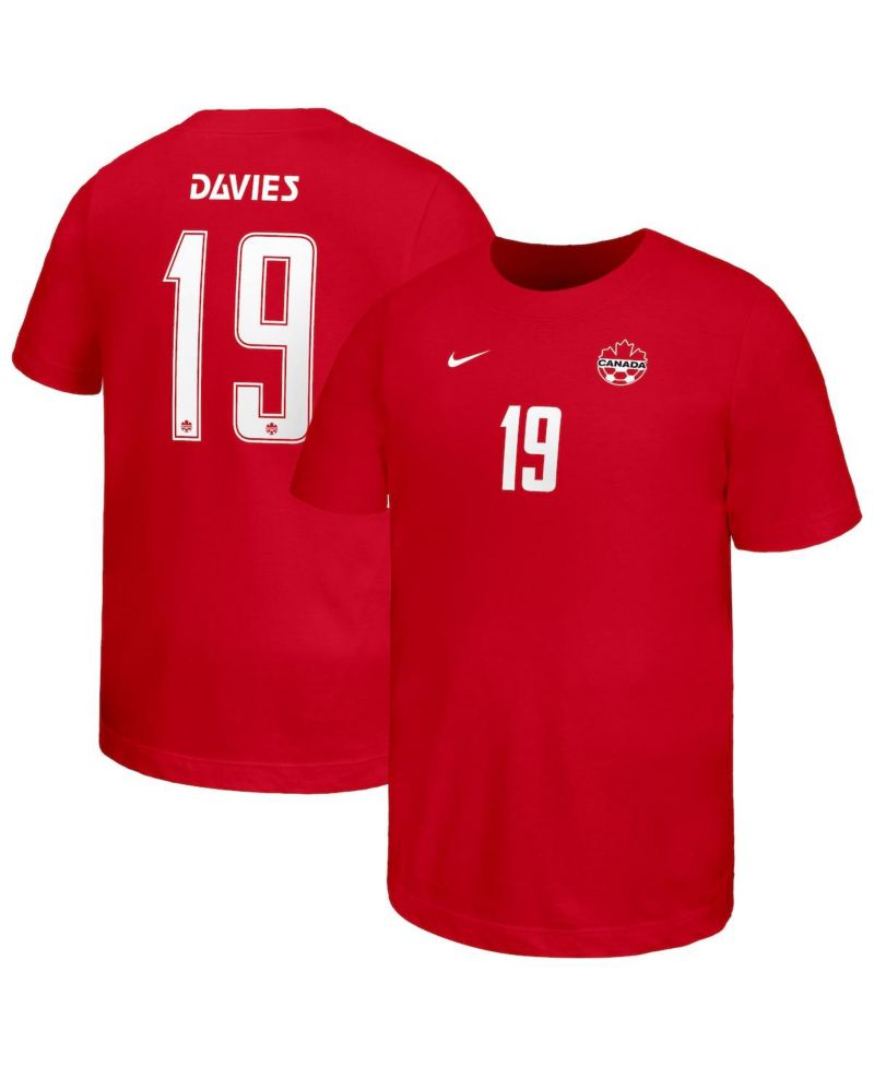 Big Boys and Girls Alphonso Davies Red Canada Soccer Home Player Name & Number T-Shirt