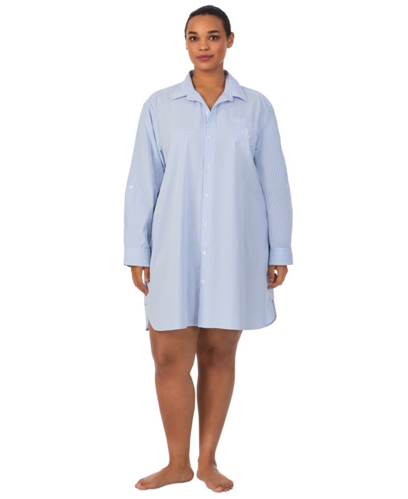 Plus Size Long-Sleeve Roll-Tab His Shirt Sleepshirt