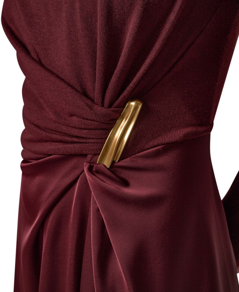 Women's Long Sleeve Waist Long-Sleeve Fit-and-Flare Midi Dress