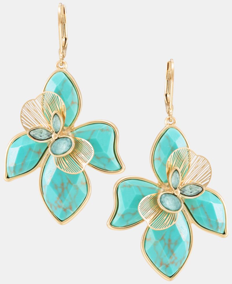 Gold-Tone Large Flower Drop Earrings