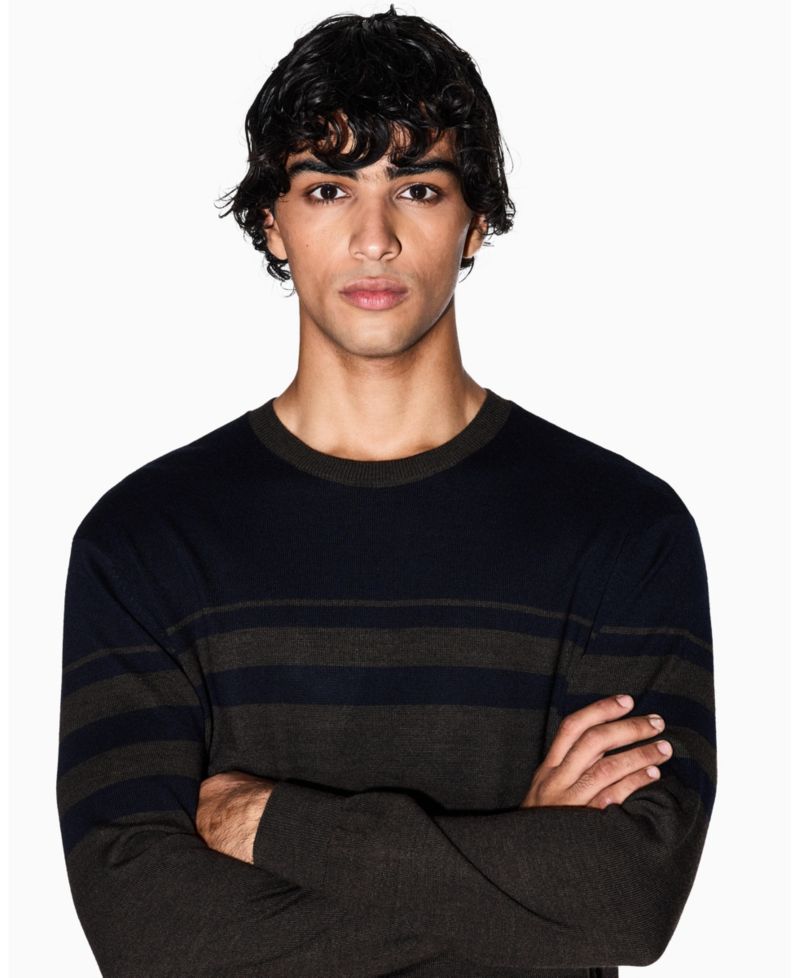 Men's Long Sleeve Wool Blend Color Block Sweater