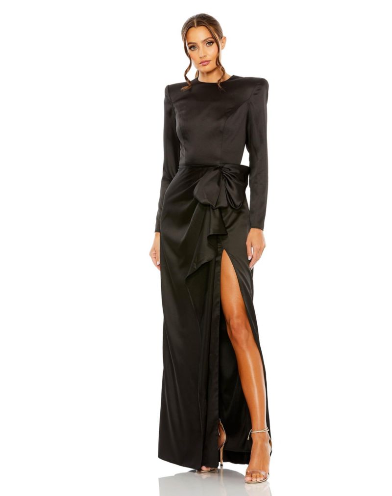 Women's Long Sleeve Sequin Column Gown with Side Knot