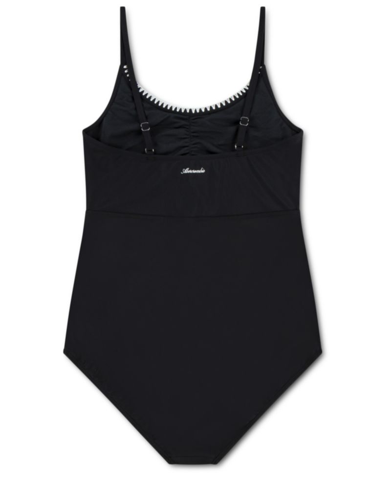Girls' Cinched Cutout Round Neck One-Piece Swimsuit
