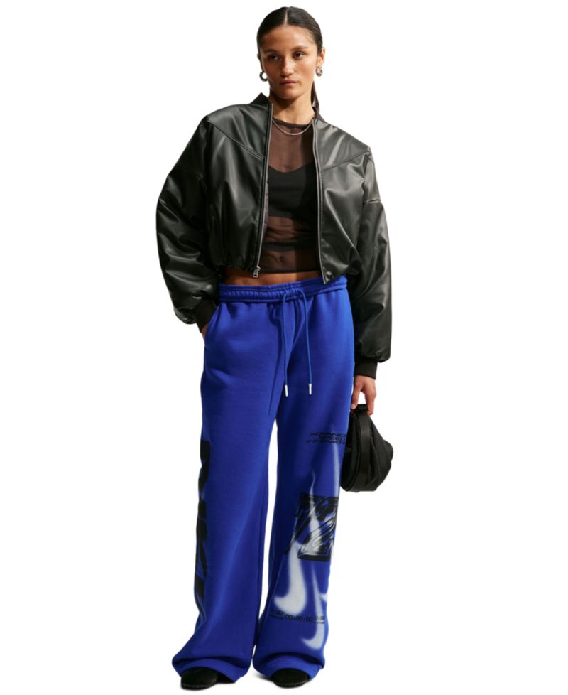 Women's Studio Fleece Medium Weight Oversized High-Rise Straight-Leg Graphic Pants